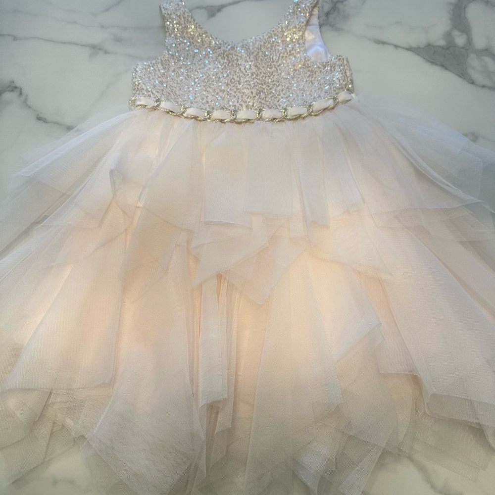 American Princess Cream Formal Gown Sleeveless Ruffled